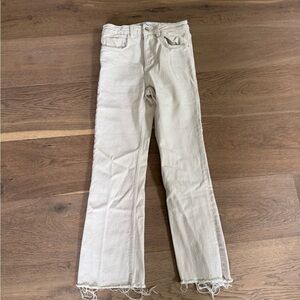 Zara women’s beige cream straight leg stretch fringe denim pants jeans size 26 2